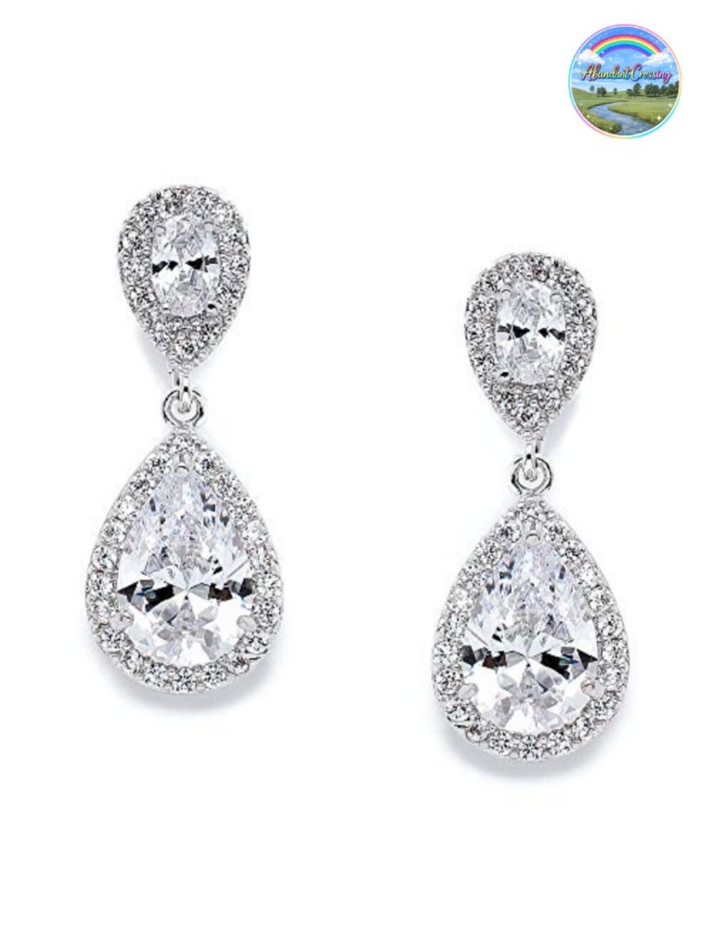 Cubic Zirconia Teardrop Dangle Bridal Wedding Earrings Platinum Plated